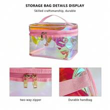 Waterproof Holographic Red PVC Makeup Bag With Handle - 8.66 * 5.51 * 5.51 Inch Travel Cosmetic Organizer For Women Men Toiletry Pouch (Holographic Red-L) - 全像紅-L - 查看 4