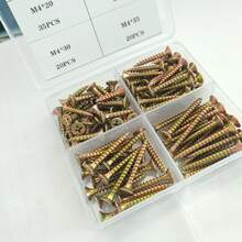 110pcs M4 Flat Head Wood Screw Set - Self-Tapping Wood Screws, Zinc Plated Finish, Full Thread Metal Self-Drilling Screws, Suitable For Furniture, Cabinets, Repairs And DIY - Multicolor - View 1