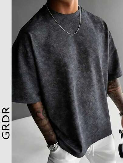 GRDR Men's Retro Minimalist Solid Color Washed Short Sleeve T-Shirt, Comfortable & Breathable, Suitable For Summer, Leading Fashion