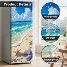 Self-Adhesive Refrigerator Wrap Set - Removable Vinyl Fridge Stickers, Peel & Stick Door Mural Decor For Kitchen, Bar, Office 32.3x78.7 - Bãi biển - Xem 8
