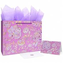 13\ Gold Pink Flower Gift Party Bags Happy Birthday Gift Bag With Tissue Paper Greeting Card For Women' Birthday Party, Wedding, Anniverss, Monther's Day - VÀNG HỒNG - Xem 1