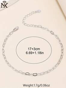 SYMFNY 1pc Minimalist 925 Sterling Silver Chain Link Bracelet, Heart-Shaped Link Detail Design, Delicate Jewelry For Women, Suitable For Birthday And Everyday Wear - Silver - View 5