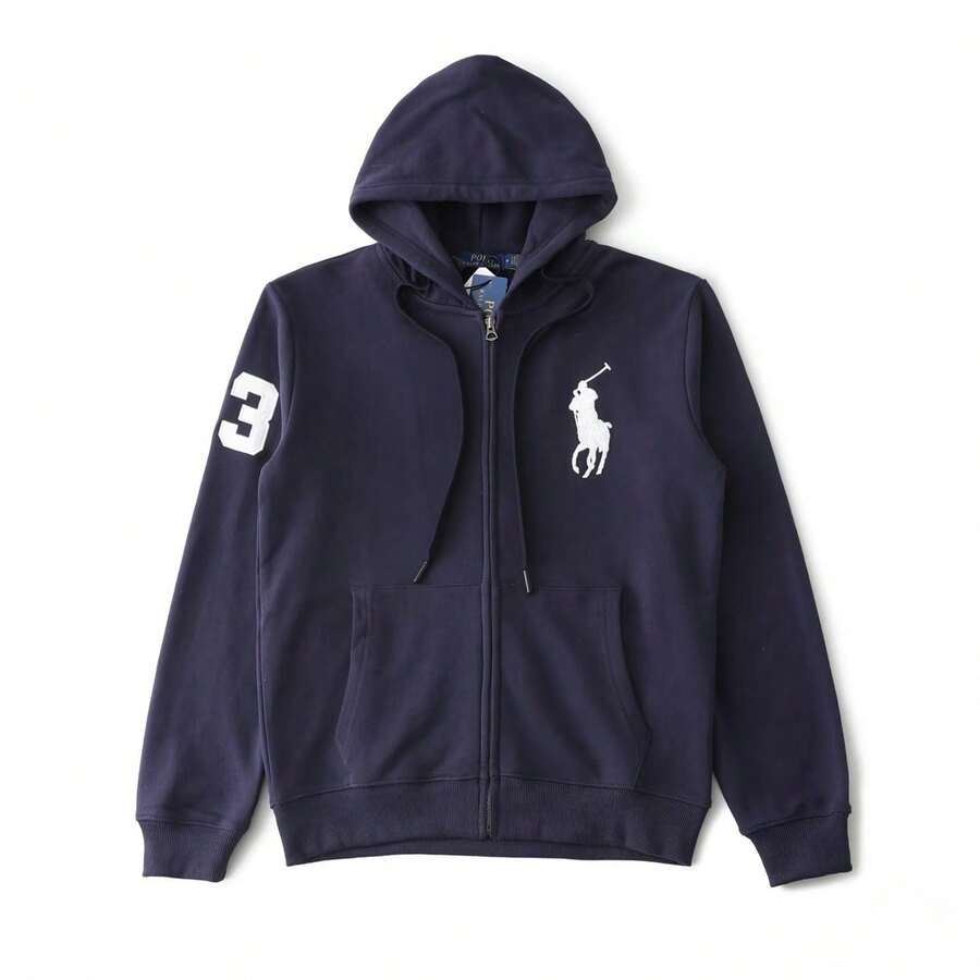 Polo Ralph Lauren Unisex Full-Zip HoodieSweatshirt , Fashion Hoodies & Sweatshirts, Drawstring Hoodies Pullover Sweatshirts Casual Long Sleeve Shirts - 藏蓝色 - 查看 1