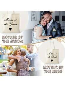 Canvas Wedding Gift Bags For Mother Of The Bride & Groom - "Mother Of The Bride" & "Mother Of The Groom" Design With Heart Symbol, Perfect For Weddings, Engagements, Bridal Showers, And Appreciation Gifts, Engagement Accessories | Elegant Canvas Bags | Classic Design Bags