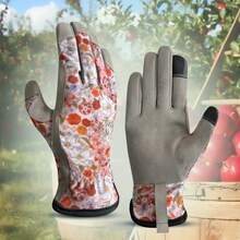 1双彩色花卉图案冬季户外保暖防风手套，触屏设计，适用于户外活动、园艺和骑行 - 粉色 - 查看 2
