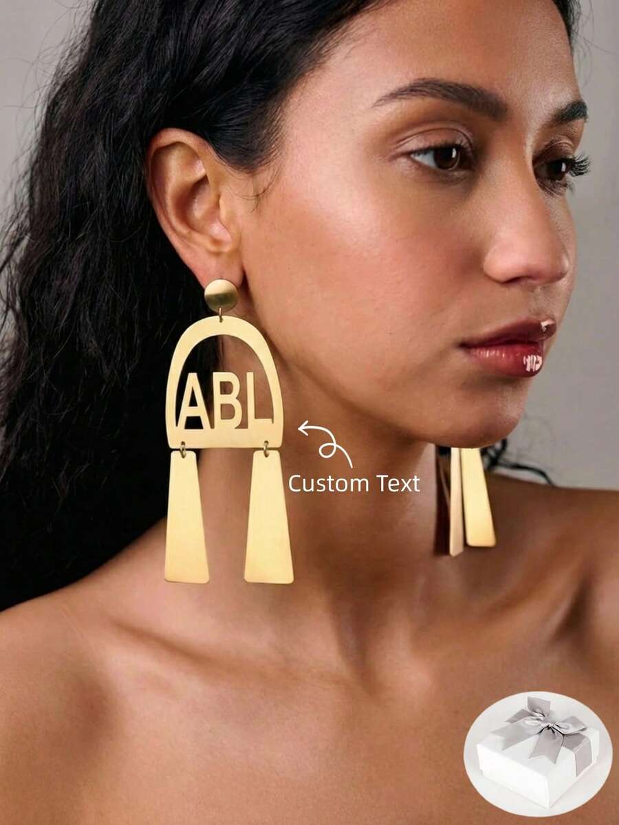 Custom Name Earring,Gold Plated Stainless Steel Dangle Earrings: Lightweight Statement Jewelry,Elegant Statement Jewelry ,Name Hoops Earring,Best Friend Gift,Mother's Day Gift, Anniversary Gift - Multicolor - View 1