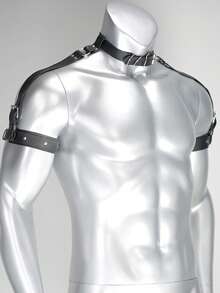 Men's PU Leather Chest Plate Strap - Punk Gothic Style Adjustable Shoulder Strap - Fashion Avant-Garde Accessories Men's Arm Cuffs, Collars - Black - View 3