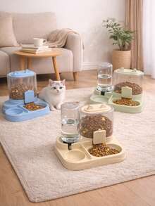 2-In-1 Multi-Function Cat Food And Water Bowl Set, Automatic Cat Feeder And Drinker Set, Dry And Wet Separation, Durable Plastic Material, Pet Feeding And Drinking Station, Easy To Clean, Suitable For Pets To Supplement Water And Healthy Diet. - Large Capacity - View 3