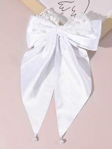 1件女士优雅法式白色蕾丝珍珠双层大蝴蝶结发夹，适合日常、节日、派对、婚礼、订婚、伴娘佩戴（蕾丝图案随机） - 白色 - 查看 4