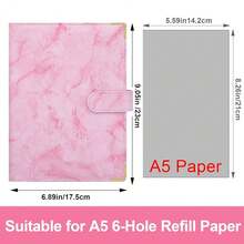 A5 Refillable 6 Ring Binder Cover Marble Pink Loose Leaf Personal Planner Binder Cover With Magnetic Buckle Closure For Women,6 Ring A5 Binder - 大理石粉紅色 - 查看 6