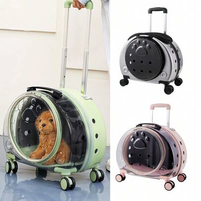 Pet Trolley Case, Pet Suitcase, Hard-Sided Pet Bag, Portable Transparent Cat Bag Large Capacity Pet Backpack For Travel Hiking Walking, 43.5*43.5*26.5cm, 3 Colours Available