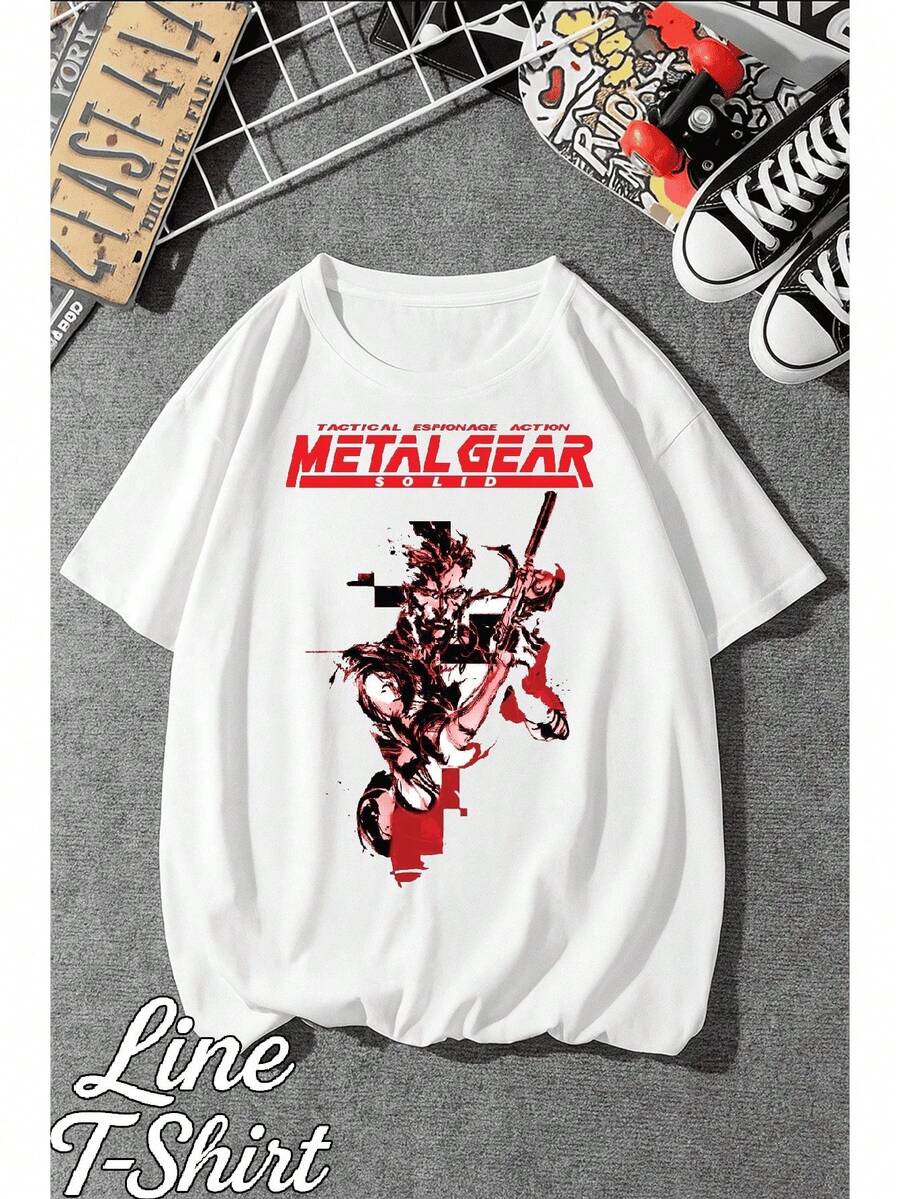 Metal Gear Solid T-Shirt, Video Game, Fantasy, Fiction, Dystopian, Geek, Unisex, Men's/Women's, 100% Cotton, Top Premium Streetwear, New Release, Immediate Shipping, Various Colors!! Plus Size - 白色 - 查看 1
