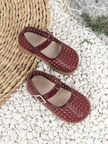 1双女婴休闲平底镂空魔术贴公主鞋，适合夏季穿着 - 紅色 - 查看 4