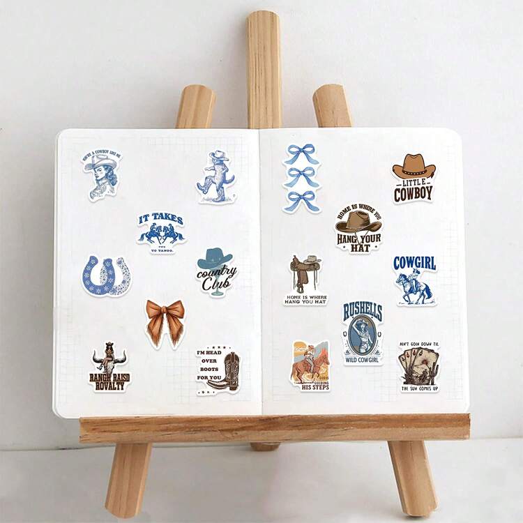 SCXXBSW 50张蓝棕色牛仔布贴纸，酷炫动漫贴纸，装饰贴纸，防水，经典礼品装饰，超值套装，可爱卡通贴纸，防水手机壳装饰。可用于笔记本电脑、手机、水瓶、摩托车、滑板、行李箱等，开启您的DIY创意之旅。万圣节、圣诞节和其他节日送礼佳品。 - 彩色 - 查看 8