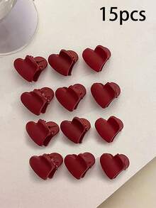 15/20/30个情人节红色心形迷你发夹，时尚百搭刘海爪夹，简约复古女士发饰，优雅爪夹，女士发爪，夏季海滩度假必备 - 紅色 - 查看 12