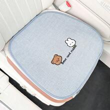 1pc Car Seat Cover, Cute Bear Pattern, Linen Material, All Season Use, Breathable, Anti-Slip, Summer Rear Seat Cushion