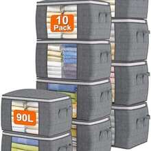 DAWNTREES 5 Piezas Organizadoras de Ropa, 90L, 60 x 40 x 35 cm bolsas de almacenamiento para mantas, bolsa de almacenamiento grande con asas,Clothes Storage Bag.Wardrobe Clothes Organiser. - paquete gris+5 - Ver 2