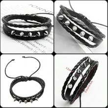 Xiacheng 4pcs Leather Rivet Bracelet Set, Unisex Punk Rock Cuff Wristband, Emo Accessories Suit, Suitable For 80s 90s Outfit - Black - View 8