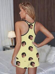 Customized Women's Pajama Set, Personalized Pet/Character/Family Portrait Replacement, Holiday/Bestie Gift - Yellow - View 2