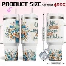 40oz Christian Tumbler With Handle, Floral Cross Faith Design, "With God All Things Are Possible" Insulated Travel Mug For Hot & Cold Drinks, Travel Mug For Home, Office & Church, Perfect Mother's Day, Easter & Holiday Gift For Women,Water Bottle,Termo De Agua,Gifts For Men,Mom Gifts,Tumblers With Straw And Lid,Best Friend Gifts Women,Christian Faith Tumbler,Scripture Quote Mug,24H Cold Retain,12H Hot Keep,Cup Holder Fit,Sweatproof Exterior,Church Travel Mug,Easter Gift Cup,Mother's Day Tumbler,Office Faith Mug,Valentines Gift,Valentine's Day - 40盎司 - 查看 3