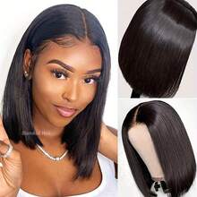 200% 密度 14 英寸直发混纺人发波波头假发，13x4 高清透明蕾丝前额编织假发，巴西原生发，预先拔毛，自然发际线，预先漂白，隐形发结，透气性好，佩戴自然逼真舒适，适合日常或节日场合佩戴。 - 自然色&黑色系 - 查看 2