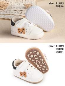 1對男童或女童卡通熊設計PU運動鞋，魔鬼氈閉合式，防滑，柔軟舒適，適合所有季節