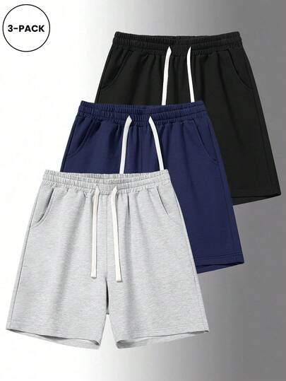 3pcs/Set Unisex Solid Color Knitted Loose Casual Bermuda Shorts, Versatile For Spring/Summer