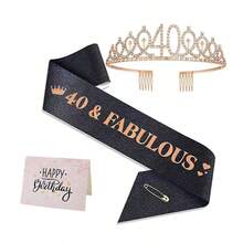 3pcs/Set 30th, 40th, 50th, 60th, 80th, 90th Birthday Decorations, Including Birthday Sash, Crown/Headpiece And Card, Rose Gold Girl Gift, Suitable For 30th, 40th, 50th, 60th, 80th, 90th Birthday Decor - Black Gold - View 16