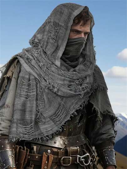 男士连帽斗篷，灵感源自中世纪海盗，采用后末日萨满设计，复古维京风格，适合文艺复兴主题的万圣节服装。