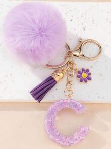 1个字母钥匙扣,可爱毛绒球钥匙圈,可挂在包包、背包、汽车上,是送给女孩的理想礼物,也可作为钱包和手提包的配饰,流苏钥匙扣,时尚包包挂饰 - 女士时尚配饰 - 薰衣草色 - 查看 21