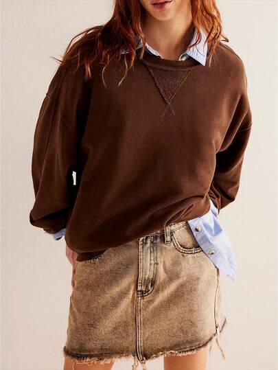 Women Sweatshirts, Long Sleeve Crew Neck Solid Loose Hoodie Pullover Casual Tops