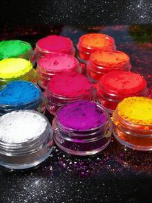 Dofuny 12Pcs Fluorescent Matte Nail Pigment - Neon Loose Powder For DIY Manicure & Eyeshadow Cosmetic Matte Spangle Shimmer Eye Shadow Dust Nails - Apricot - View 1