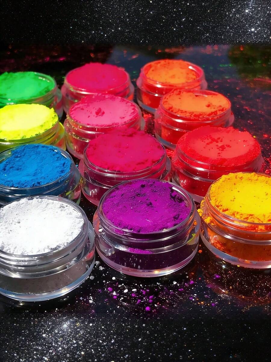 Dofuny 12Pcs Fluorescent Matte Nail Pigment - Neon Loose Powder For DIY Manicure & Eyeshadow Cosmetic Matte Spangle Shimmer Eye Shadow Dust Nails - Apricot - View 1