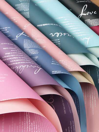 20 piezas/paquete Papel de regalo impermeable con flores bicolor en inglés, material de embalaje para ramos de flores