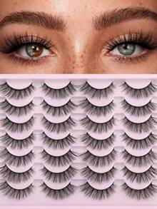 LIMEIKAI 14 Cặp lông mi giả, 15mm, lông mi giả 3D mềm mại như lông chồn, kiểu dáng tự nhiên, lông mi mắt mèo bồng bềnh. - Mi tự nhiên - Xem 12