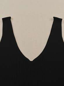Acelitt 女士纯色休闲度假无袖V领针织背心，时尚露背，夏季黑色 - 黑色 - 查看 8