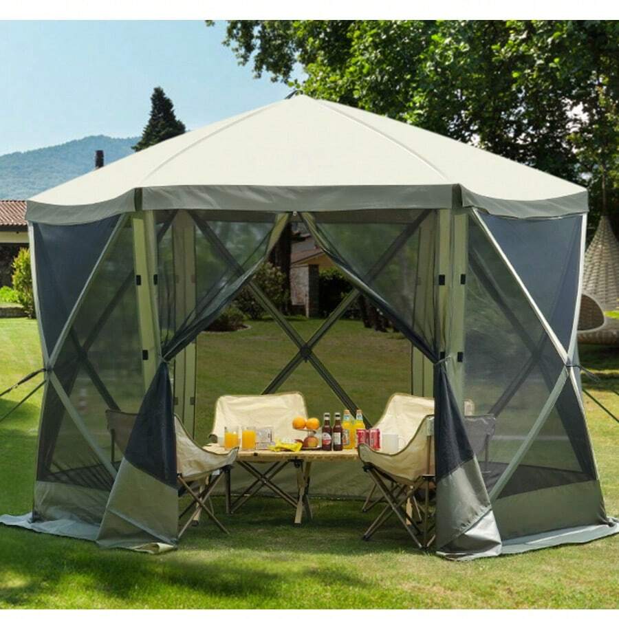 Pop Up gazebo carpa, carpa de pantalla pop-up 6 lados del dosel del refugio del sol con 6 paños de viento de privacidad extraíbles y ventanas de malla, 10x10FT carpa de pantalla de conjunto rápido con mosquitera, verde del ejército - Verde militar - Ver 1