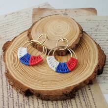 Raffia Hoop Earrings For Women Fun Boho Summer Beach Earrings Lightweight Handmade Straw Wicker Rattan Dangle Earrings Statement Geometric Round Drop Earrings - 4thofJulyEarrings-round - View 7