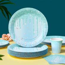Light Blue Diamond Teardrop Disposable Plates, Napkins, Cups - 25 Guest Party Supplies Set, Disposable Paper Plates Suitable For Birthday, Wedding, Theme Party, Family Picnic - Multicolor - View 3