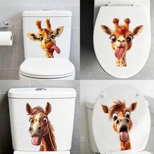1pc Gag Giraffe Toilet Sticker, PVC Waterproof Self-Adhesive, Easy To Apply And Remove, Funny Animal Pattern, Suitable For Bathroom Toilet Lid Decor, Multipurpose Home Decor