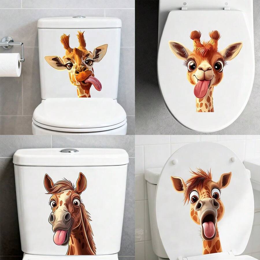 1pc Gag Giraffe Toilet Sticker, PVC Waterproof Self-Adhesive, Easy To Apply And Remove, Funny Animal Pattern, Suitable For Bathroom Toilet Lid Decor, Multipurpose Home Decor
