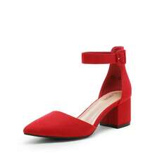 Zapatos de Tacón Bajo con Punta Puntiaguda para Mujer - Rojo - Ver 6