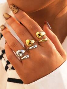2pcs/1pc Vintage Chunky Women's Open Gold Stainless Steel Ring, Stackable Women's Jewelry, Suitable For Everyday Vacation Wear - Multicolor - View 2
