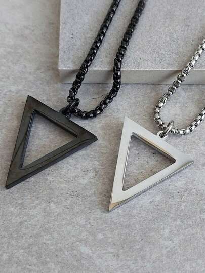 2pcs/Set Men's Stainless Steel Geometric Triangle Pendant Necklace Set | Black/Silver Minimalist Design Combo | Suitable For Daily Commute, Streetwear, Party, Casual Occasions | Great Gift For Boyfriend On Valentine's Day, Birthday, Christmas, Anniversary