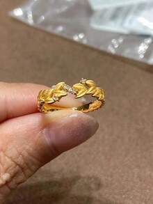 rundraw 1枚花卉麦穗镂空锆石镶嵌优雅奢华铜金色开口戒指，女士款，适合斋月、开斋节聚会、派对、日常穿搭配饰，也是节日和周年纪念日送给朋友和爱人的最佳礼物。 - RING6967-1 - 查看 3