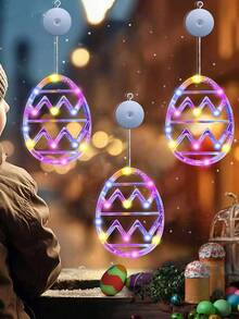3件套 - 复活节装饰窗灯，复活节彩蛋灯，电池供电，带吸盘，大型复活节LED彩蛋灯，复活节悬挂装饰，适用于室内/室外家居、门、教室 - 彩色 - 查看 7