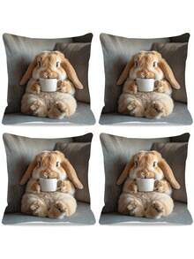 1/2/4 件装可爱兔子图案抱枕套，17.72x17.72 英寸 - 单面印花，涤纶材质，拉链封口，可机洗 - 适用于农舍风格装饰和户外家具，装饰抱枕 - 紫紅色 - 查看 7