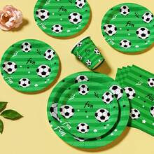 一套绿色星星足球图案一次性餐盘、餐巾纸、纸杯，适合25位客人使用，一次性纸盘，派对用品，适用于生日、婚礼、主题派对、家庭野餐等。 - 彩色 - 查看 4