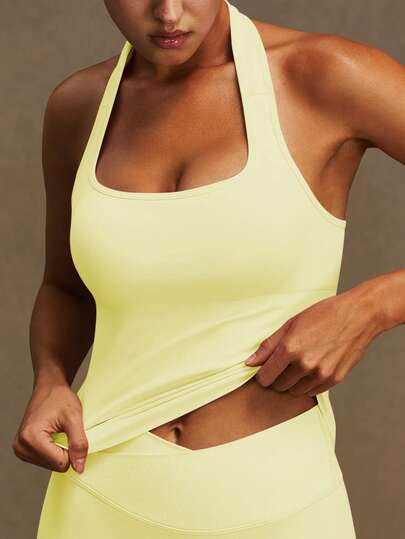 VVX Women's Sleeveless Racerback Sports Tank Top With Removable Pads, Sexy Open Back, Comfortable Breathable Fabric, Suitable For Gym, Yoga, Daily Casual Wear, Y2K Style, Solid Color