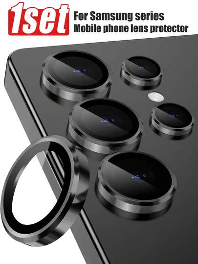 1片9H钢化玻璃摄像头镜头保护膜，兼容三星Galaxy S25 Ultra，铝合金独立镜头保护环，【1秒快速安装】超清玻璃盖，兼容手机壳，情人节礼物，钛黑，适用于日常防护、办公、居家使用，防水防震防摔防刮花。